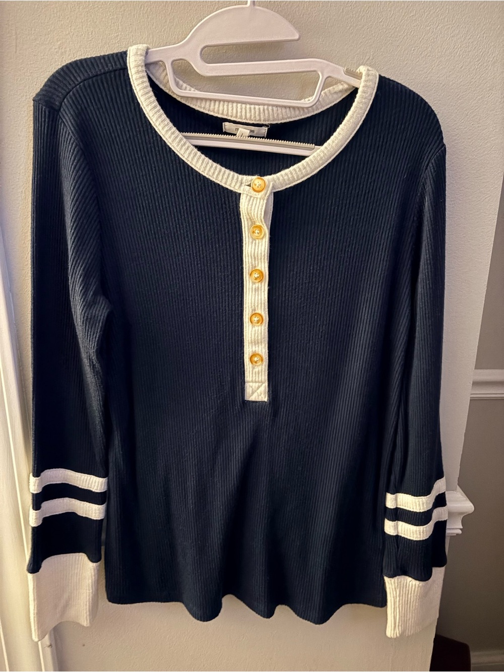 Maurices Navy Ribbed Sweater with Cream Trim